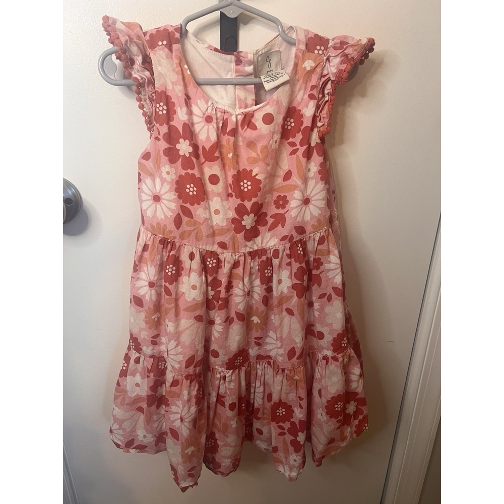 Joie Tiered Floral Pink Ruffle Sleeve Girls 5 Dress